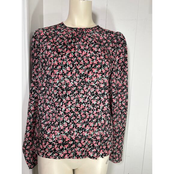 NWT By TiMo black floral size small silky crewneck blouse. - Picture 1 of 9